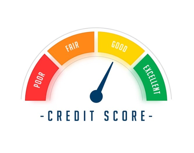Credit score gauge showing good score range